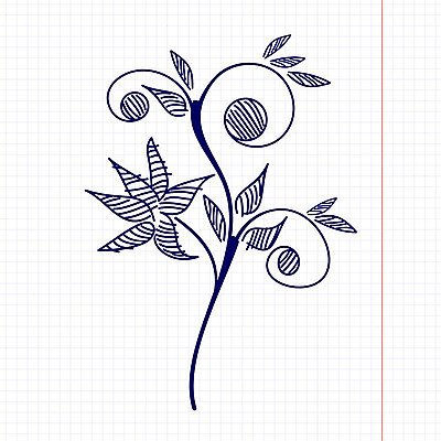 EPS 해외이미지 꽃 백그라운드 잎 라인일러스트 일러스트 사람없음 파란색 빈티지 그림 모눈종이 해외202004 해외일러스트 식물 종이 컬러 컨셉 파일형식 벡터 이미지허브