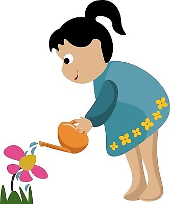 EPS 해외이미지 꽃 일러스트 표정 파란색 정원 가운 작음 물주기 그림 포니테일 해외202004 해외일러스트 식물 헤어스타일 옷 컬러 모션 크기 파일형식 벡터 이미지허브