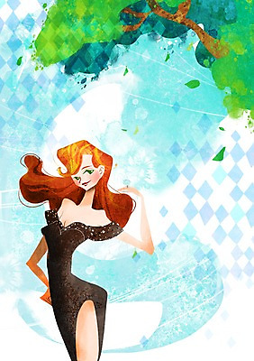 PSD 나무 식물 드레스 계절 원피스 여자 백그라운드 일러스트 한명 서기 사람 풍경 상반신 성인 여름 쇼핑 반지 국내일러스트 1 옷 장신구 모션 파일형식