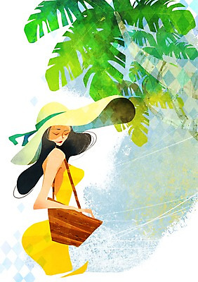 PSD 나무 식물 모자 계절 여자 백그라운드 가방 일러스트 한명 들기 사람 풍경 상반신 성인 여름 쇼핑 야자수 소풍 국내일러스트 1 잡화 모션 야외활동 파일형식