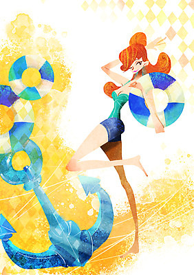 전신 PSD 계절 여자 백그라운드 일러스트 한명 서기 들기 사람 풍경 성인 여름 쇼핑 튜브 닻 국내일러스트 1 모션 파일형식