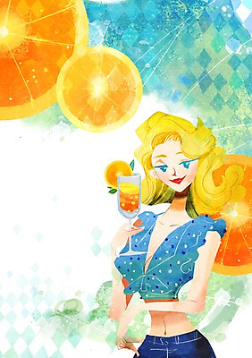 PSD 계절 여자 백그라운드 오렌지 과일 일러스트 잔 한명 서기 들기 사람 풍경 상반신 성인 컵 여름 쇼핑 주스 오렌지주스 국내일러스트 1 식기 음료 모션 과일주스 파일형식