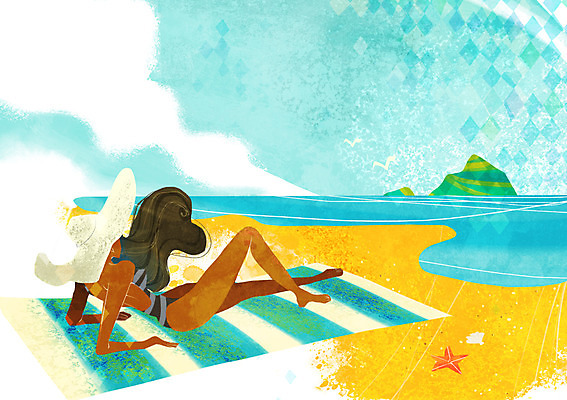 전신 PSD 모자 계절 여자 수영복 바다 섬 백그라운드 일러스트 불가사리 한명 사람 앉기 풍경 성인 여름 쇼핑 비키니 모래사장 기댐 선탠 돗자리 국내일러스트 1 잡화 옷 모션 극피동물 파일형식