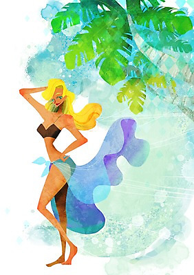 전신 PSD 나무 식물 계절 여자 수영복 포즈 백그라운드 일러스트 한명 서기 사람 풍경 성인 여름 쇼핑 비키니 천 베일 국내일러스트 1 옷 모션 직물 파일형식