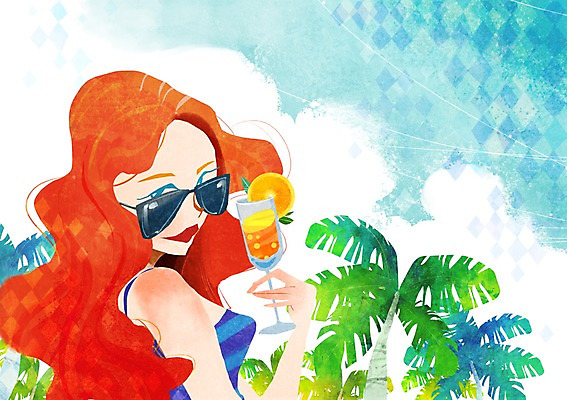 PSD 나무 식물 계절 여자 음료 백그라운드 일러스트 잔 주류 한명 서기 들기 사람 풍경 상반신 성인 컵 여름 쇼핑 선글라스 야자수 칵테일 국내일러스트 1 식기 안경 모션 파일형식