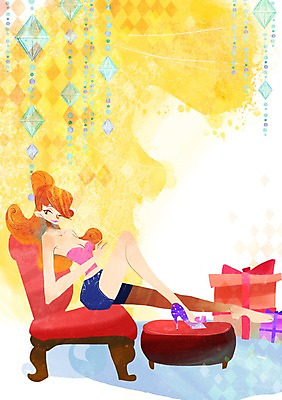 전신 PSD 계절 여자 구두 백그라운드 의자 일러스트 선물 한명 사람 앉기 풍경 성인 여름 선물상자 쇼핑 상자 소파 하이힐 여성화 발판 국내일러스트 1 가구 신발 모션 파일형식