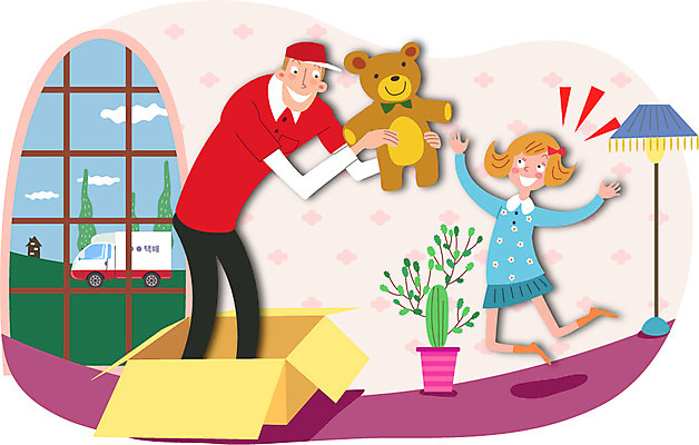 전신 나무 식물 직업 여자 남자 화분 어린이 인형 이동 유니폼 일러스트 자동차 조명 서기 웃음 들기 사람 소녀 잔디 성인 두명 상자 곰인형 트럭 운송업 스탠드 배달원 서비스업 배송 서비스 택배 만족 국내일러스트 AI파일 옷 감정 산업 육상교통 컨셉 모션 표정 파일형식 벡터