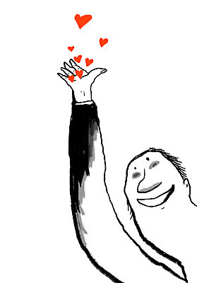 PSD 라이프스타일 남자 행복 컬러 백그라운드 라인일러스트 일러스트 사랑 한명 미소 웃음 사람 상반신 빨간색 손들기 검은색 하트 남자만 남자한명만 국내일러스트 모양 1 감정 모션 표정 생활 파일형식