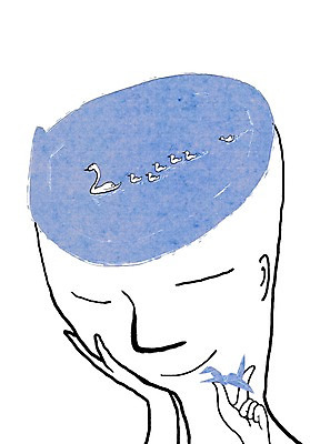 PSD 동물 라이프스타일 호수 컬러 백그라운드 생각 라인일러스트 일러스트 상상 조류 한명 미소 사람 상반신 파란색 강 머리 눈감음 연못 종이학 국내일러스트 1 모션 표정 생활 신체부위 종이접기 파일형식