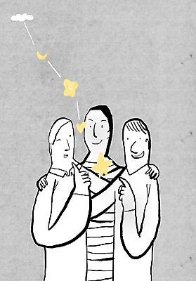 PSD 구름 라이프스타일 남자 꽃 별 컬러 백그라운드 라인일러스트 일러스트 어깨동무 사람 상반신 세명 친구 노란색 회색 달 하트 초승달 남자만 국내일러스트 자연요소 모양 식물 포즈 관계 생활 파일형식