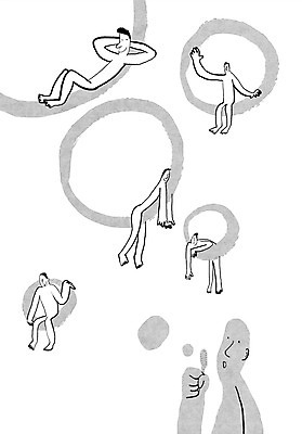 전신 도형 PSD 라이프스타일 남자 컬러 백그라운드 라인일러스트 일러스트 상상 사람 앉기 여러명 회색 비행 원형 비눗방울 떠있는 남자만 국내일러스트 다수 모션 생활 파일형식