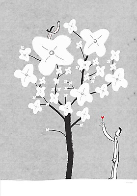 전신 PSD 나무 식물 라이프스타일 커플 여자 남자 꽃 컬러 백그라운드 프로포즈 라인일러스트 일러스트 꽃나무 서기 사람 두명 회색 하트 국내일러스트 모양 관계 모션 생활 파일형식