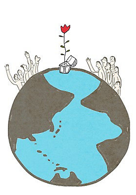 PSD 식물 라이프스타일 남자 꽃 지구 컬러 하늘색 백그라운드 라인일러스트 일러스트 사람 여러명 상반신 빨간색 상자 손들기 자연보호 회색 튤립 환경보전 보물상자 남자만 국내일러스트 다수 모션 자연 생활 파란색 보호 사회이슈 파일형식