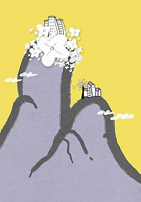 PSD 식물 구름 라이프스타일 건축물 꽃 컬러 백그라운드 라인일러스트 일러스트 산 주택 빌딩 사람없음 건물 노란색 보라색 정상 산정상 국내일러스트 자연요소 건축 생활 파일형식