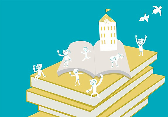 전신 PSD 동물 라이프스타일 건축물 여자 교육 남자 어린이 컬러 백그라운드 라인일러스트 일러스트 학교 조류 서기 사람 앉기 소녀 소년 여러명 건물 책 초록색 노란색 쌓기 펼침 어린이만 국내일러스트 건축 다수 모션 생활 파일형식