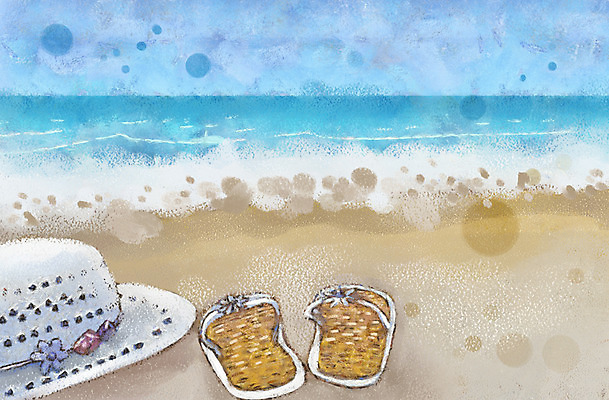 PSD 모자 계절 여유 파도 바다 백그라운드 신발 일러스트 휴가 휴식 슬리퍼 해변 사람없음 여름 여름휴가 바캉스 모래사장 자유 국내일러스트 잡화 감정 컨셉 파일형식 여름_계절