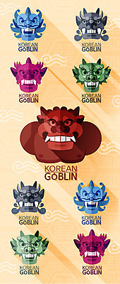 한국문화 한국전통 전통 백그라운드 일러스트 전통소품 표정 사람없음 플랫 도깨비 탈 국내일러스트 AI파일 동양문화 한국 가면 오브젝트 파일형식 벡터