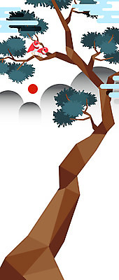 식물 동물 구름 한국전통 전통 백그라운드 두마리 일러스트 조류 사람없음 태양 소나무 플랫 노송 국내일러스트 AI파일 자연요소 나무 2 한국 파일형식 벡터