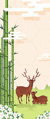 식물 동물 구름 한국전통 전통 꽃 백그라운드 두마리 일러스트 사슴 잔디 사람없음 플랫 대나무 국내일러스트 AI파일 자연요소 나무 2 포유류 한국 파일형식 벡터