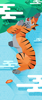 동물 구름 한국전통 전통 백그라운드 지도 일러스트 하늘 산 사람없음 호랑이 플랫 한반도 국내일러스트 AI파일 자연요소 포유류 한국 파일형식 벡터