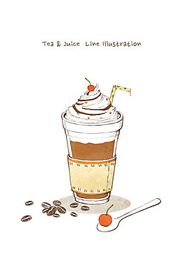 PSD 커피 음료 음식 과일 라인일러스트 일러스트 디저트 빨대 사람없음 컵 숟가락 원두 체리 테이크아웃 아이스커피 휘핑 휘핑크림 국내일러스트 식기 수저 크림 파일형식