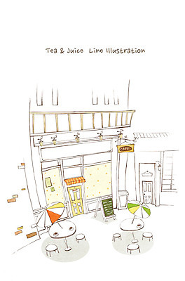 PSD 커피 음료 음식 의자 라인일러스트 일러스트 탁자 사람없음 건물 카페 파라솔 찻잔 국내일러스트 건축물 가구 잔 상점 파일형식