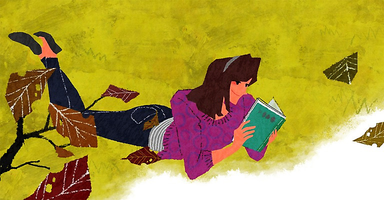 전신 PSD 라이프스타일 여자 교육 여유 엎드리기 낙엽 일러스트 나뭇잎 한명 들기 사람 잔디 성인 취미 책 독서 여자만 여자한명만 성인여자만 성인만 국내일러스트 식물 1 감정 잎 모션 생활 파일형식