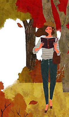 전신 PSD 나무 모자 라이프스타일 여자 교육 여유 단풍 가방 일러스트 한명 서기 들기 사람 성인 취미 책 독서 가을 여자만 여자한명만 성인여자만 성인만 국내일러스트 식물 1 잡화 계절 감정 잎 모션 생활 파일형식