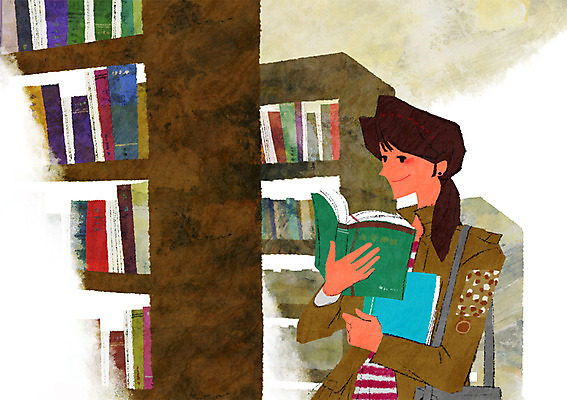 PSD 라이프스타일 여자 교육 여유 가방 일러스트 책장 한명 서기 들기 사람 상반신 성인 취미 책 독서 도서관 여자만 여자한명만 성인여자만 성인만 국내일러스트 1 잡화 감정 가구 모션 생활 파일형식