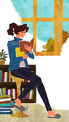 전신 PSD 라이프스타일 여자 교육 여유 의자 일러스트 책장 한명 사람 앉기 성인 취미 책 독서 창가 여자만 여자한명만 성인여자만 성인만 국내일러스트 1 감정 가구 창문 모션 생활 파일형식