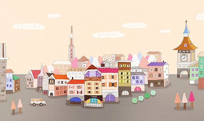 PSD 나무 해외 도로 백그라운드 일러스트 자동차 거리 풍경 사람없음 건물 관광지 도시 스위스 시계탑 세계명소 국내일러스트 식물 건축물 유럽 길 육상교통 여행 교통시설 탑 파일형식