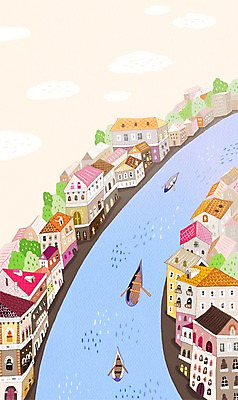 PSD 해외 백그라운드 일러스트 거리 풍경 사람없음 건물 관광지 강 이탈리아 도시 나룻배 세계명소 베네치아 선박 국내일러스트 건축물 유럽 여행 수상교통 배_교통 파일형식