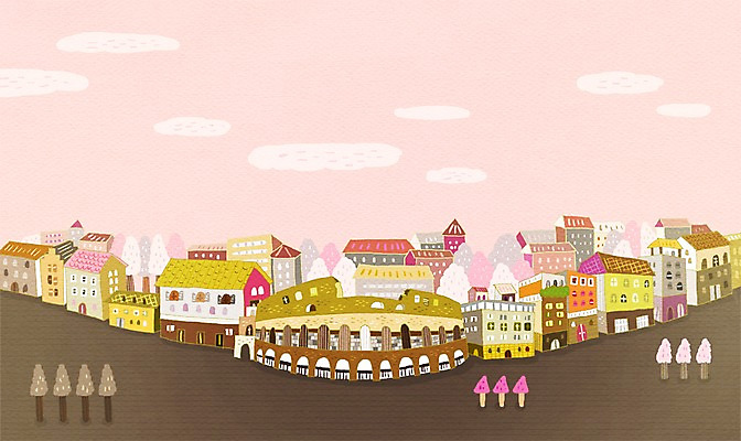 PSD 나무 해외 백그라운드 일러스트 거리 풍경 사람없음 건물 관광지 이탈리아 도시 로마 세계명소 콜로세움 국내일러스트 식물 건축물 유럽 여행 파일형식