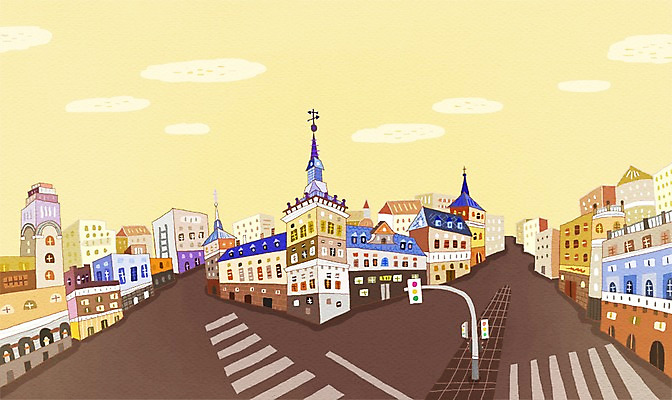 PSD 구름 해외 도로 백그라운드 일러스트 하늘 거리 풍경 사람없음 건물 관광지 도시 스페인 횡단보도 신호등 세계명소 마드리드 국내일러스트 자연요소 건축물 유럽 길 여행 교통시설 보행로 파일형식