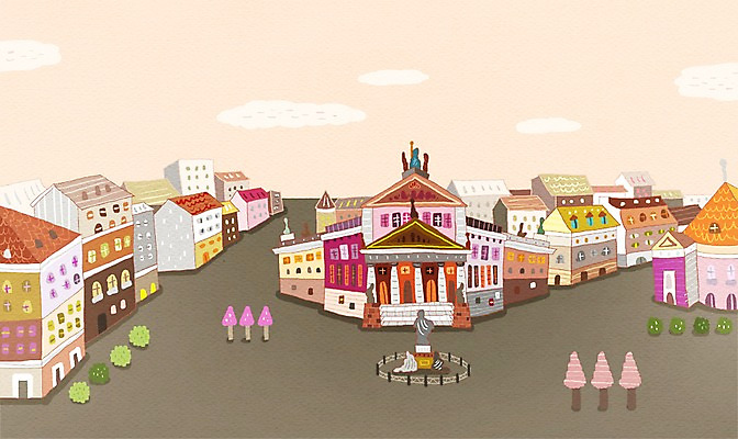 PSD 나무 해외 백그라운드 일러스트 거리 독일 풍경 사람없음 건물 관광지 조각상 도시 세계명소 베를린 국내일러스트 식물 건축물 유럽 여행 조형물 파일형식