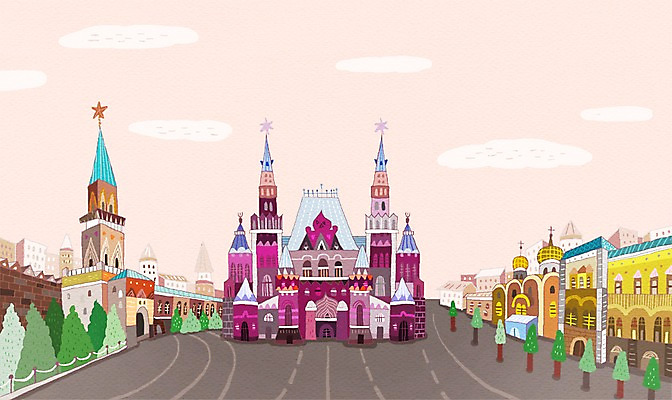 PSD 나무 식물 구름 해외 백그라운드 일러스트 하늘 거리 풍경 사람없음 야외 건물 관광지 도시 박물관 러시아 세계명소 모스크바 국내일러스트 자연요소 건축물 유럽 여행 파일형식