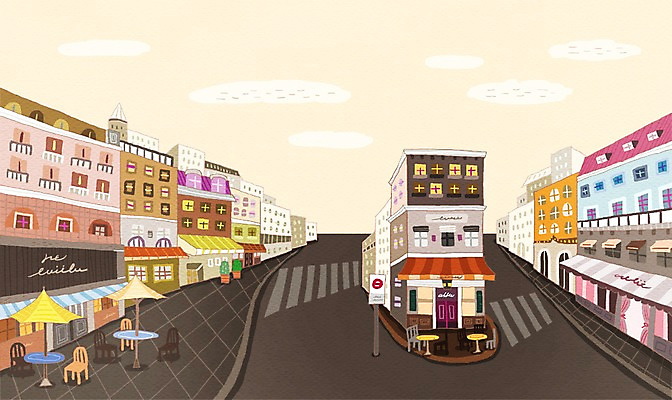 PSD 해외 백그라운드 의자 일러스트 탁자 거리 풍경 사람없음 야외 건물 관광지 카페 프랑스 도시 파라솔 세계명소 파리_프랑스 국내일러스트 건축물 유럽 여행 가구 상점 파일형식