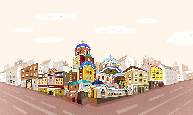 PSD 해외 도로 백그라운드 일러스트 거리 풍경 사람없음 야외 건물 관광지 성당 도시 세계명소 불가리아 국내일러스트 건축물 길 여행 종교건축 교통시설 파일형식 남유럽