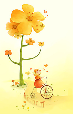 전신 PSD 식물 동물 사계절 계절 여자 꽃 컬러 나비 백그라운드 일러스트 상상 한명 사람 울타리 노란색 자전거 봄 봄배경 국내일러스트 1 곤충 담장 바이크 파일형식