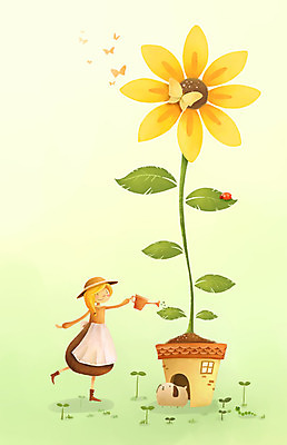 전신 PSD 동물 사계절 계절 여자 꽃 화분 컬러 나비 백그라운드 일러스트 상상 한명 서기 사람 노란색 새싹 봄 물뿌리개 강아지 여자만 여자한명만 봄배경 국내일러스트 식물 1 곤충 모션 반려동물 개 파일형식