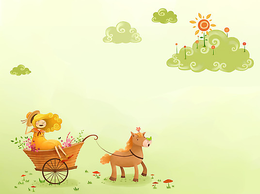 전신 PSD 동물 구름 사계절 계절 여자 꽃 컬러 백그라운드 일러스트 상상 한명 사람 앉기 연두색 수레 봄 말_동물 마차 여자만 여자한명만 봄배경 국내일러스트 자연요소 식물 1 교통수단 포유류 모션 초록색 카트 파일형식