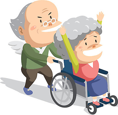 전신 캐릭터 여자 할아버지 노년 남자 할머니 일러스트 홍보캐릭터 서기 사람 앉기 두명 환자 간호 휠체어 노인만 성인만 일러캐릭터 AI파일 의학 모션 성인 파일형식 벡터