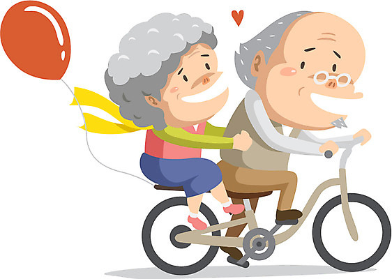 전신 캐릭터 여자 할아버지 노년 남자 할머니 데이트 일러스트 홍보캐릭터 사람 앉기 두명 자전거 풍선 노인만 성인만 일러캐릭터 AI파일 모션 성인 바이크 파일형식 벡터