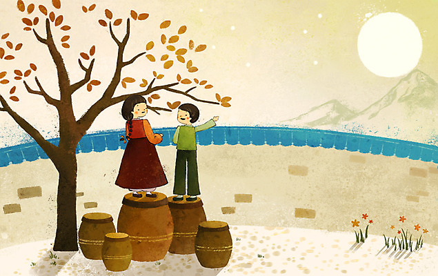 PSD 나무 한국전통 계절 여자 명절 남자 백그라운드 일러스트 사람 두명 담장 추석 가을풍경 보름달 항아리 한복 즐거움 가을배경 국내일러스트 식물 전통 기념일 감정 한국 풍경 달 도자기 전통의상 파일형식 가을_계절