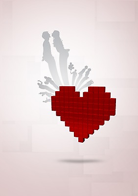 PSD 편집이미지 커플 여자 남자 실루엣 커플라이프 키스 사랑 옆모습 마주보기 블록 하트 풍선 이미지편집 모양 라이프스타일 감정 뷰포인트 관계 모션 촬영기법 사람 애정표현 파일형식