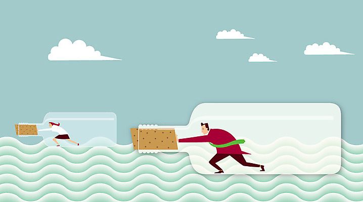 전신 구름 여자 남자 물결 백그라운드 일러스트 비즈니스 유리병 사람 정장 두명 직장인 비즈니스맨 비즈니스우먼 밀기 병뚜껑 국내일러스트 AI파일 자연요소 직업 옷 모션 병_용기 파일형식 벡터