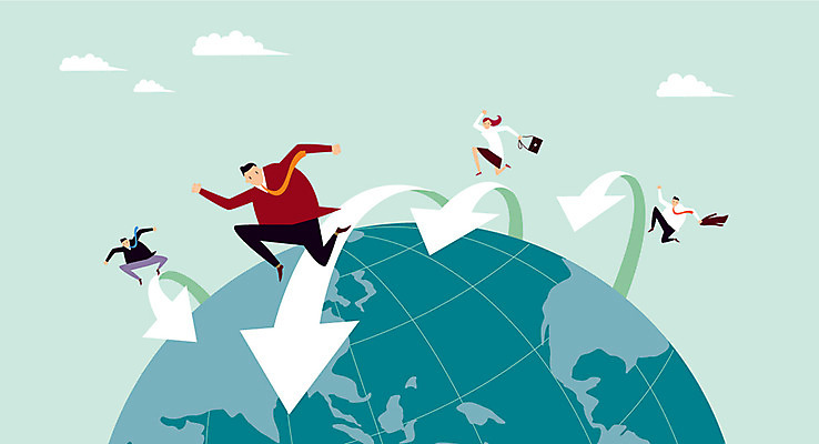 전신 구름 여자 남자 화살표 지구 백그라운드 일러스트 비즈니스 사람 정장 여러명 달리기 직장인 비즈니스맨 비즈니스우먼 국내일러스트 AI파일 자연요소 직업 옷 다수 모션 파일형식 벡터