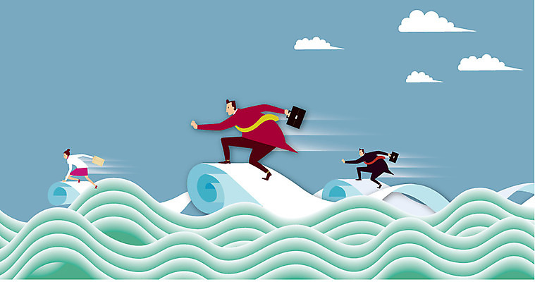 전신 구름 여자 남자 종이 물결 백그라운드 일러스트 비즈니스 사람 정장 세명 직장인 비즈니스맨 비즈니스우먼 서핑 문서 국내일러스트 AI파일 자연요소 직업 옷 수상스포츠 파일형식 벡터