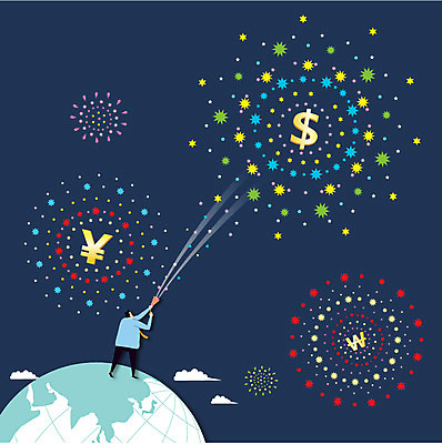 전신 남자 지구 백그라운드 일러스트 비즈니스 하늘 폭죽 한명 사람 정장 달러 직장인 비즈니스맨 엔 남자만 남자한명만 국내일러스트 AI파일 직업 1 옷 돈 파일형식 벡터