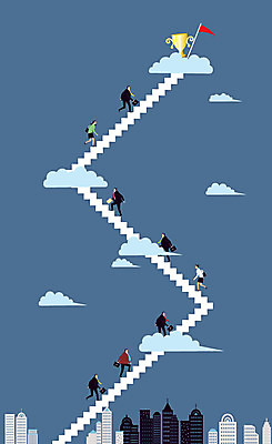 전신 구름 여자 남자 백그라운드 일러스트 비즈니스 사람 정장 여러명 건물 계단 경쟁 깃발 직장인 비즈니스맨 비즈니스우먼 정상 트로피 국내일러스트 AI파일 자연요소 직업 건축물 옷 다수 컨셉 상_우승 파일형식 벡터